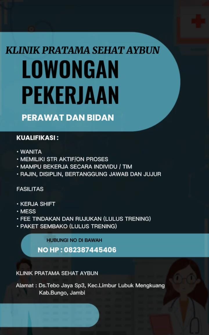 Lowongan Pekerjaan Bagi Tenaga Kesehatan (Perawat dan Bidan) 
