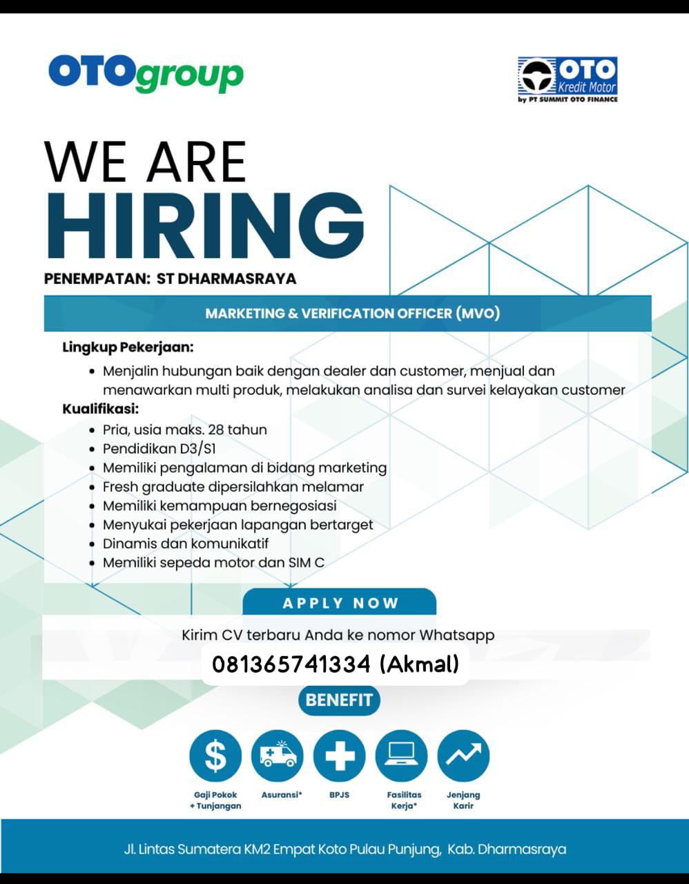 Lowongan Pekerjaan "MARKETING & VERIFICATION OFFICER (MVO)
