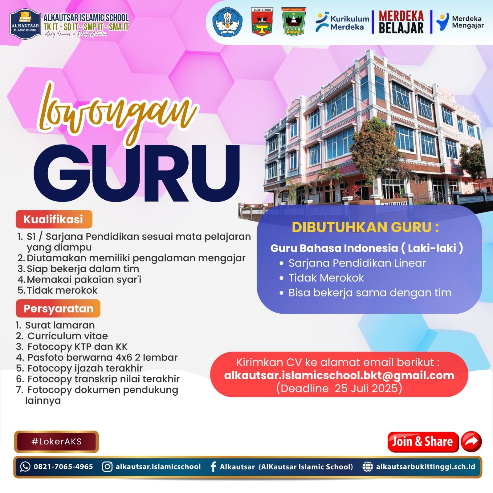 LOWONGAN KERJA ALKAUTSAR ISLAMIC SCHOOL - BUKITTINGGI